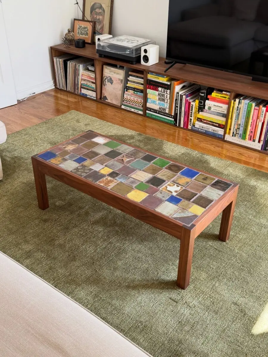 Charming coffee table with colorful tile accents