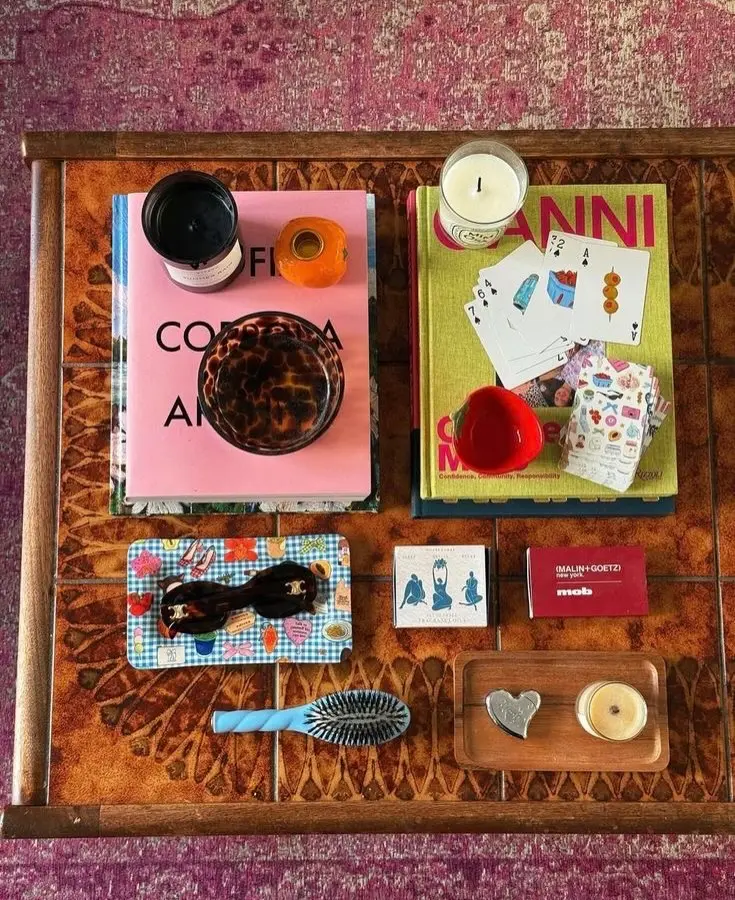 Vibrant and playful coffee table setup