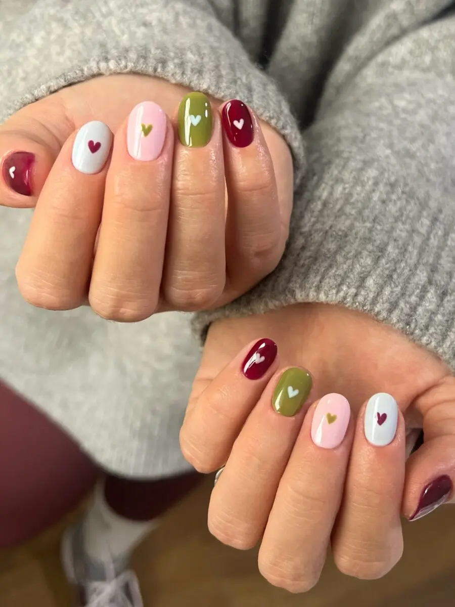 Charming fall nails with heart accents