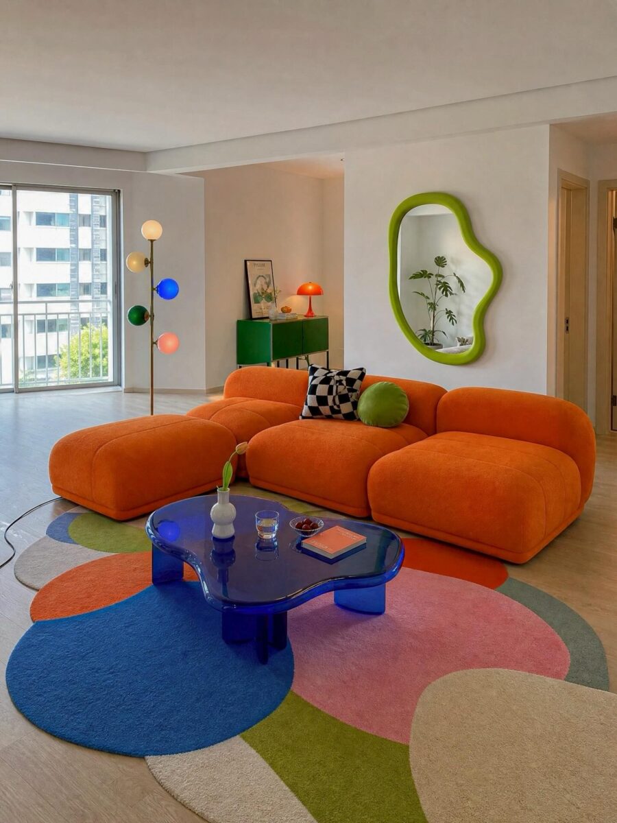 Vibrant Living Room with Playful Curves
