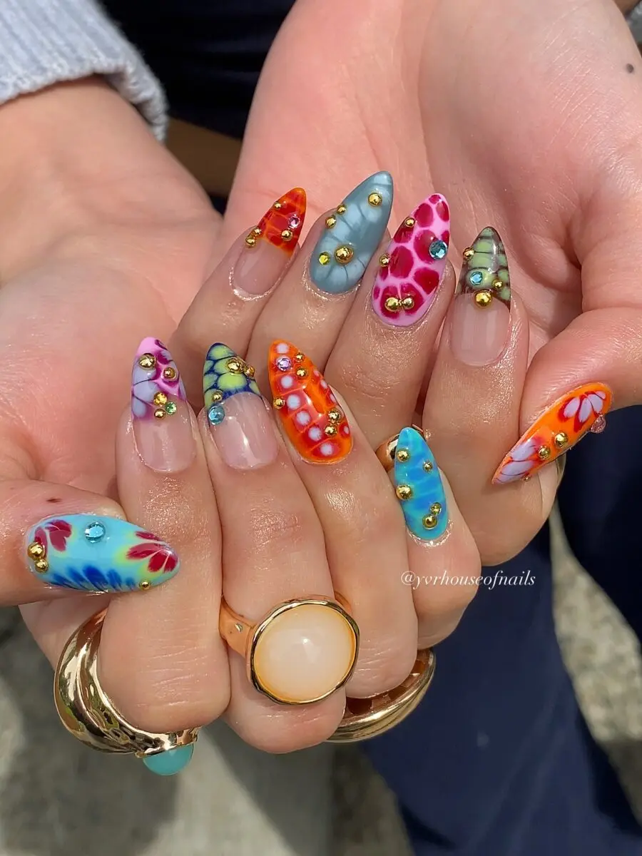 Vibrant Y2K-inspired nails with playful designs