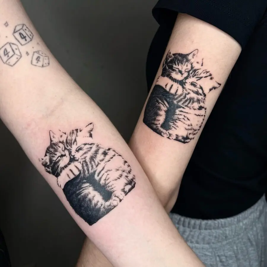 Adorable matching cat tattoos for couples
