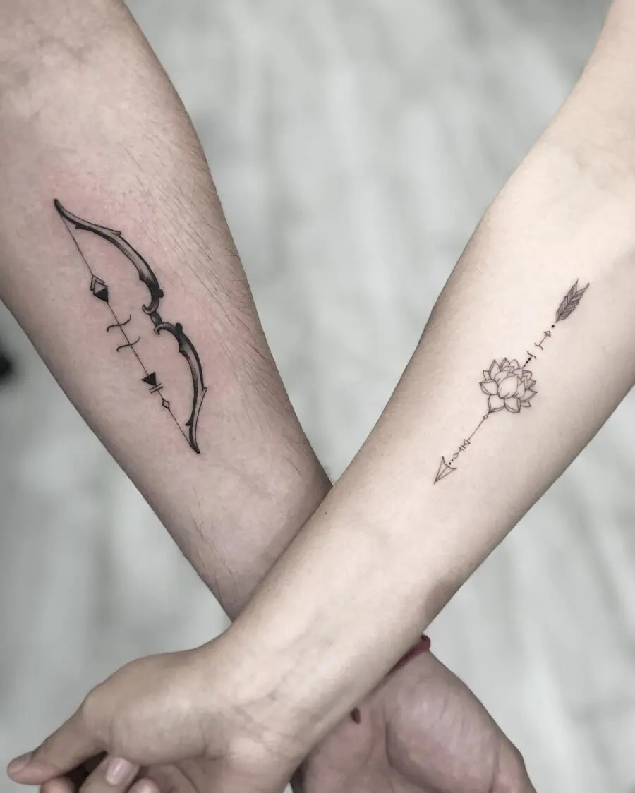 Charming couple tattoos: bow and flower designs