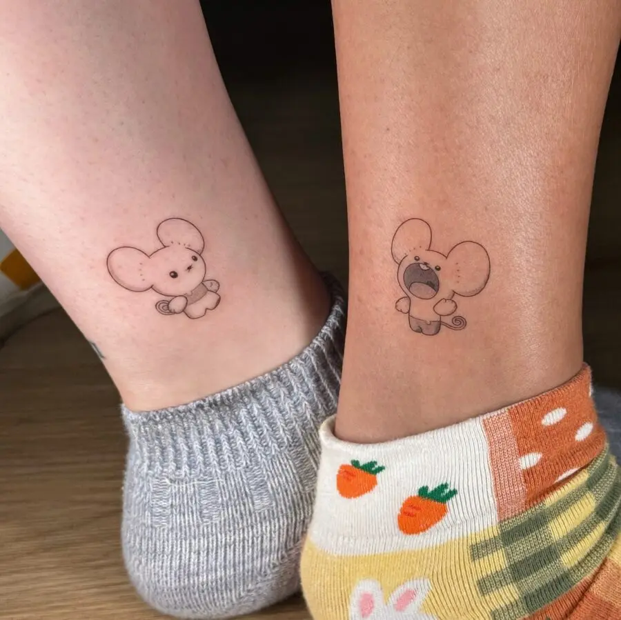 Adorable couple tattoos featuring playful mice