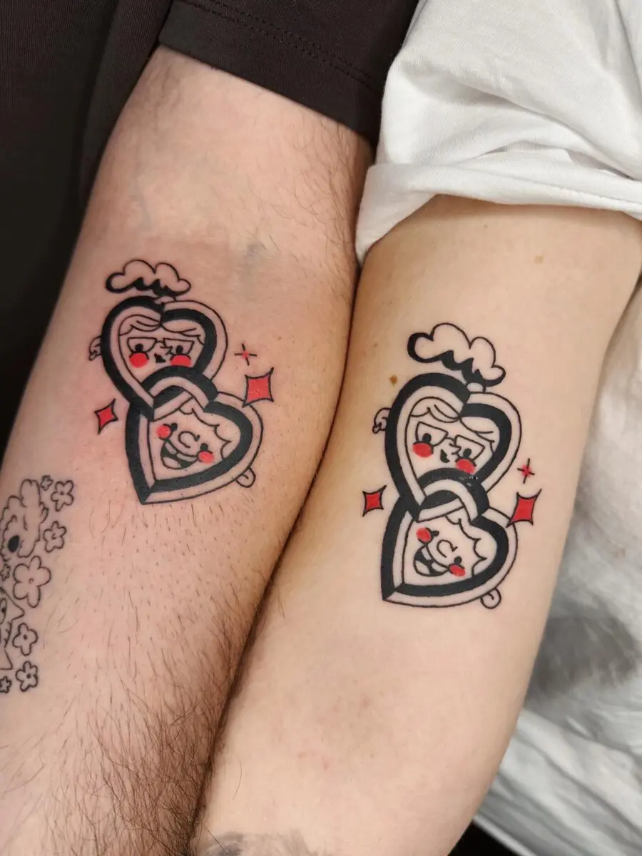 Playful heart tattoos for couples expressing love