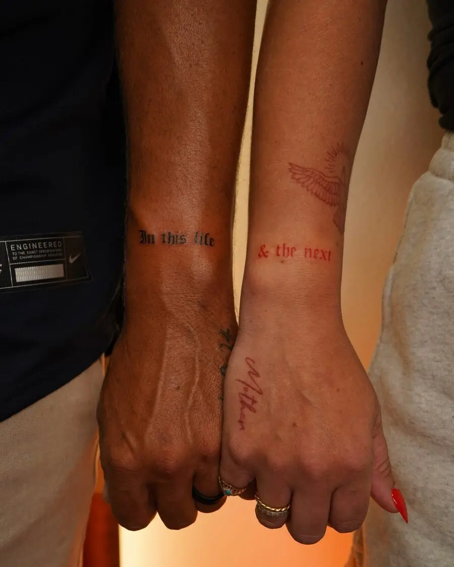 Matching tattoos symbolizing love and commitment