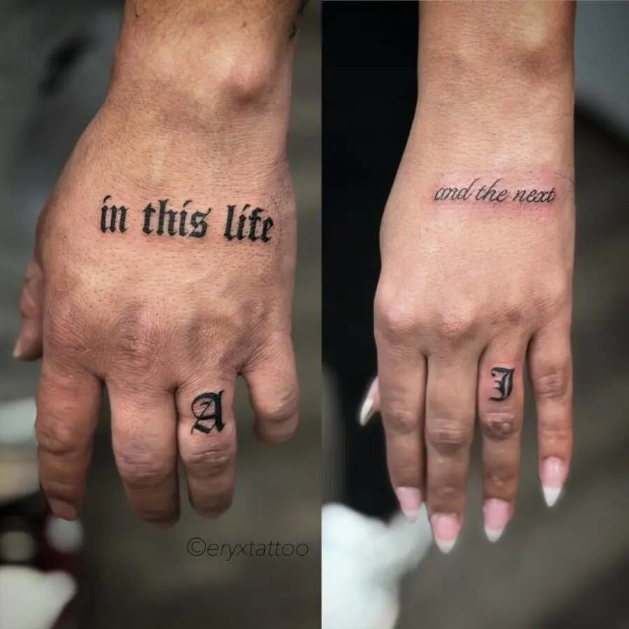 Meaningful couple tattoos on hands