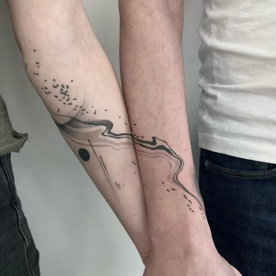 Minimalistic Line Art Couple Tattoos