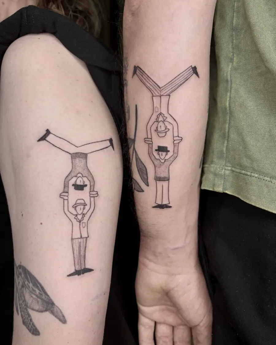 Whimsical couple tattoos for playful partners
