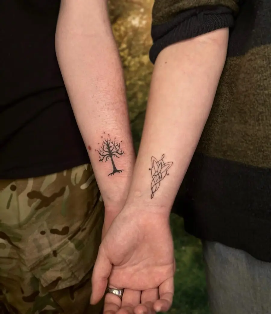 Symbolic couple tattoos representing growth and unity