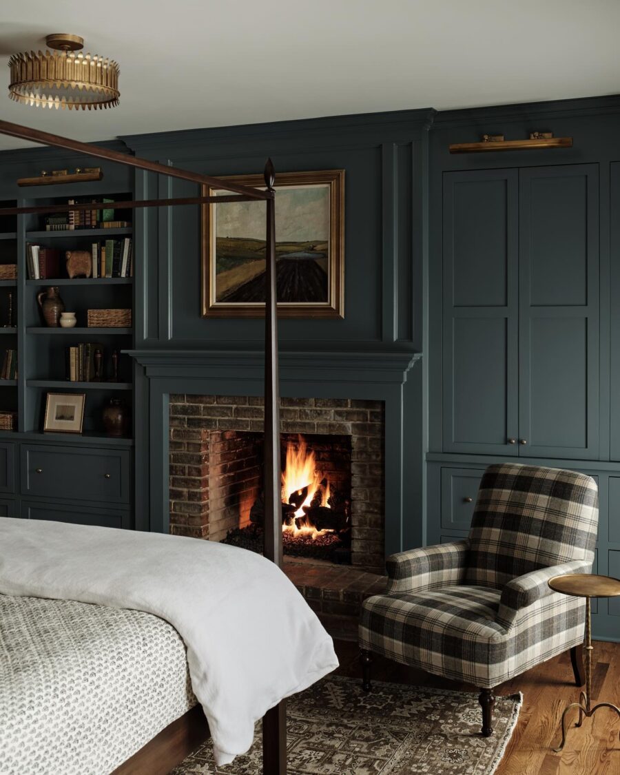 Stylish and Warm Bedroom with Fireplace
