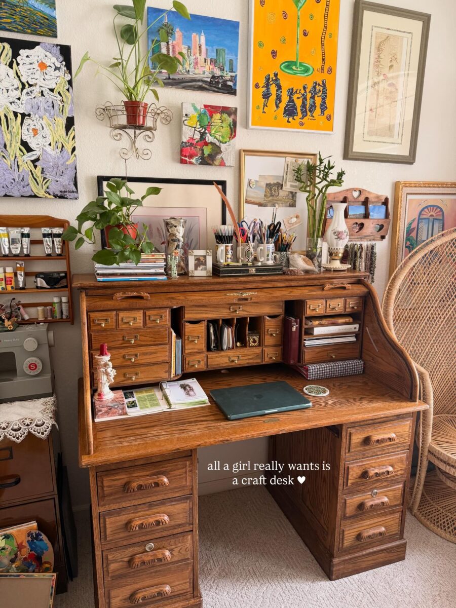 Stylish craft desk with personal touches