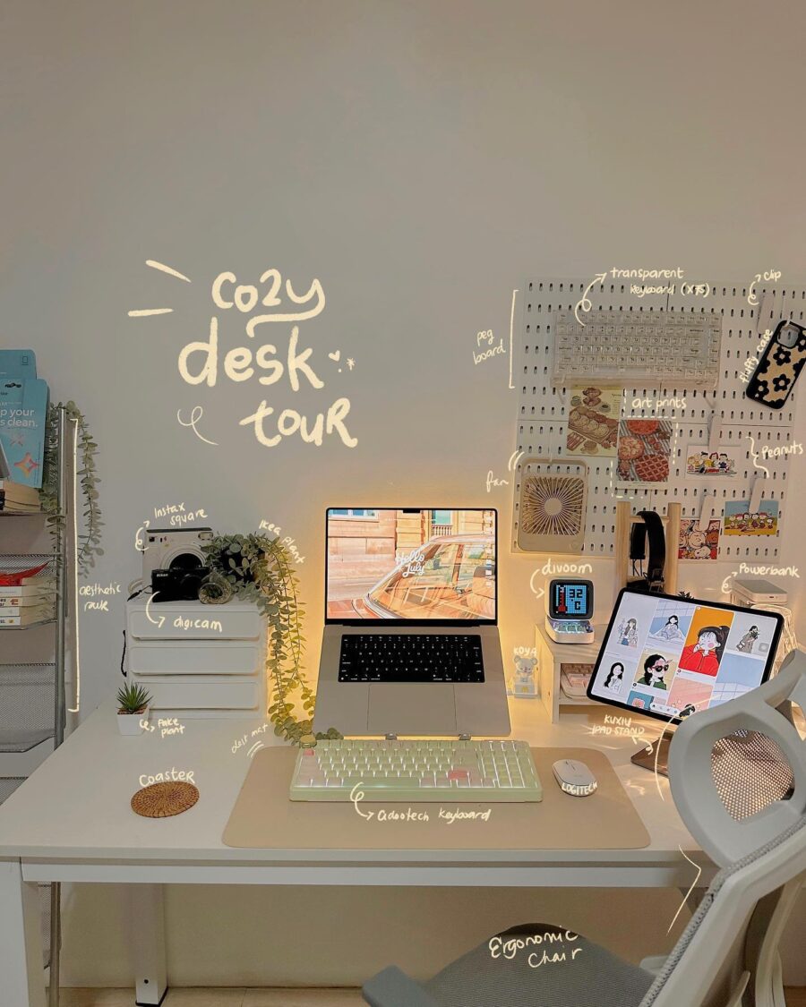 Inviting study desk with cozy decor accents