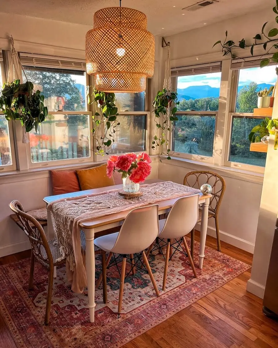 Charming bohemian dining room with natural elements