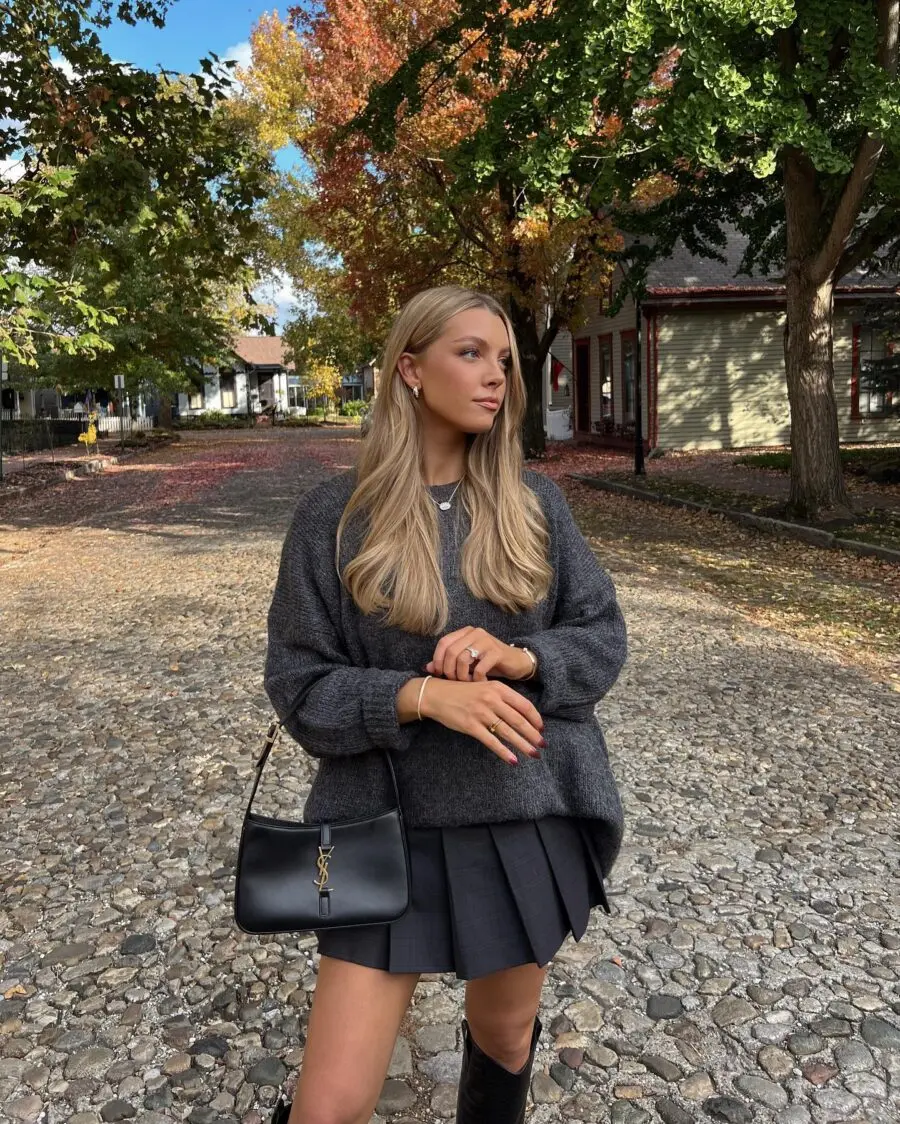 Cozy Fall Look with Sweater and Skirt