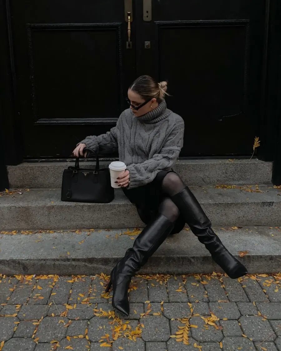 Chic autumn look with cozy layers and boots