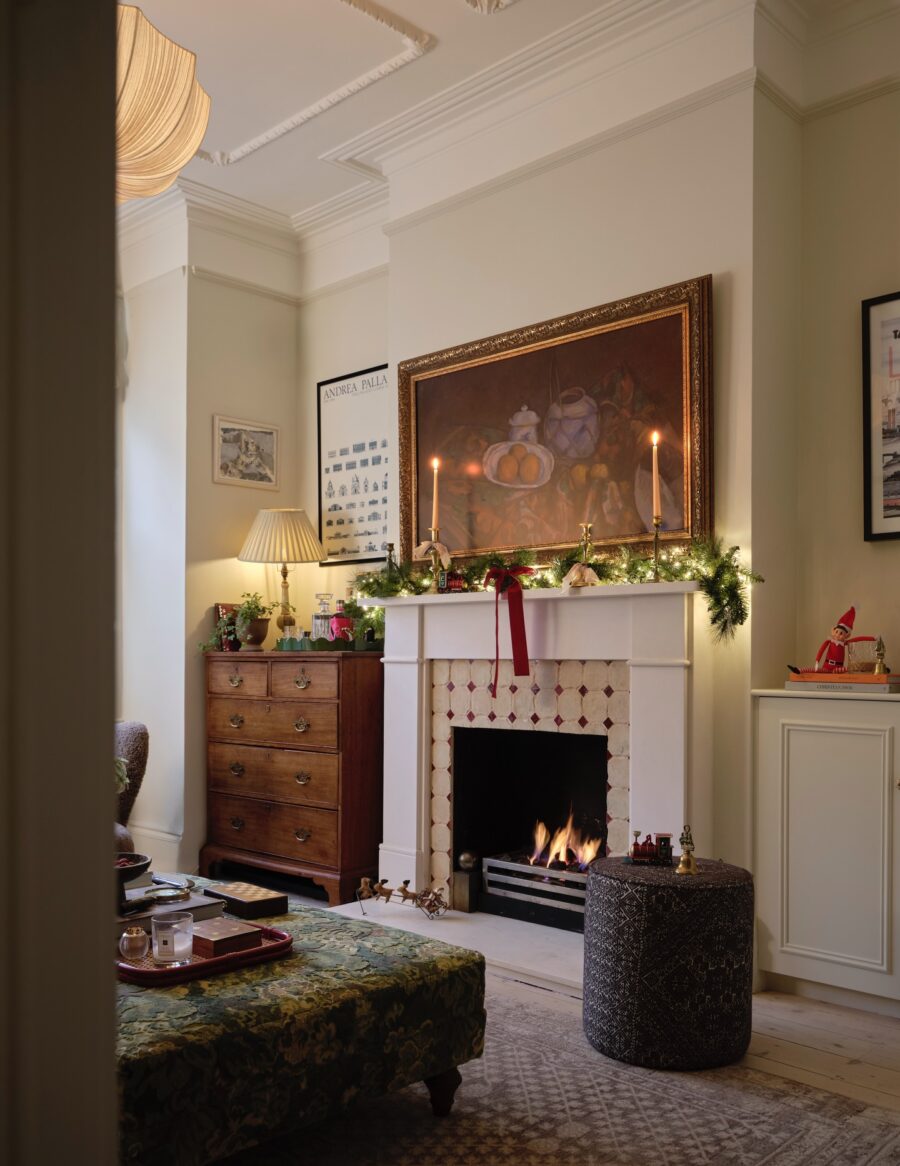 Elegant fireplace adorned for festive ambiance