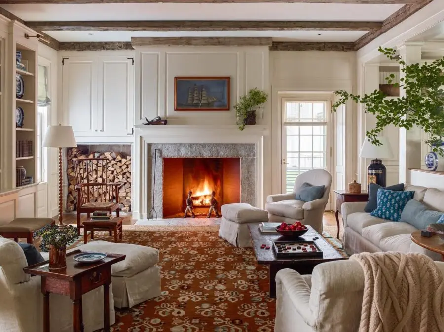 Elegant living room with a cozy fireplace