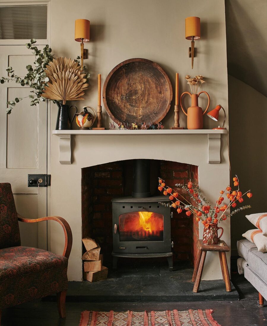 Charming fireplace with warm orange accents