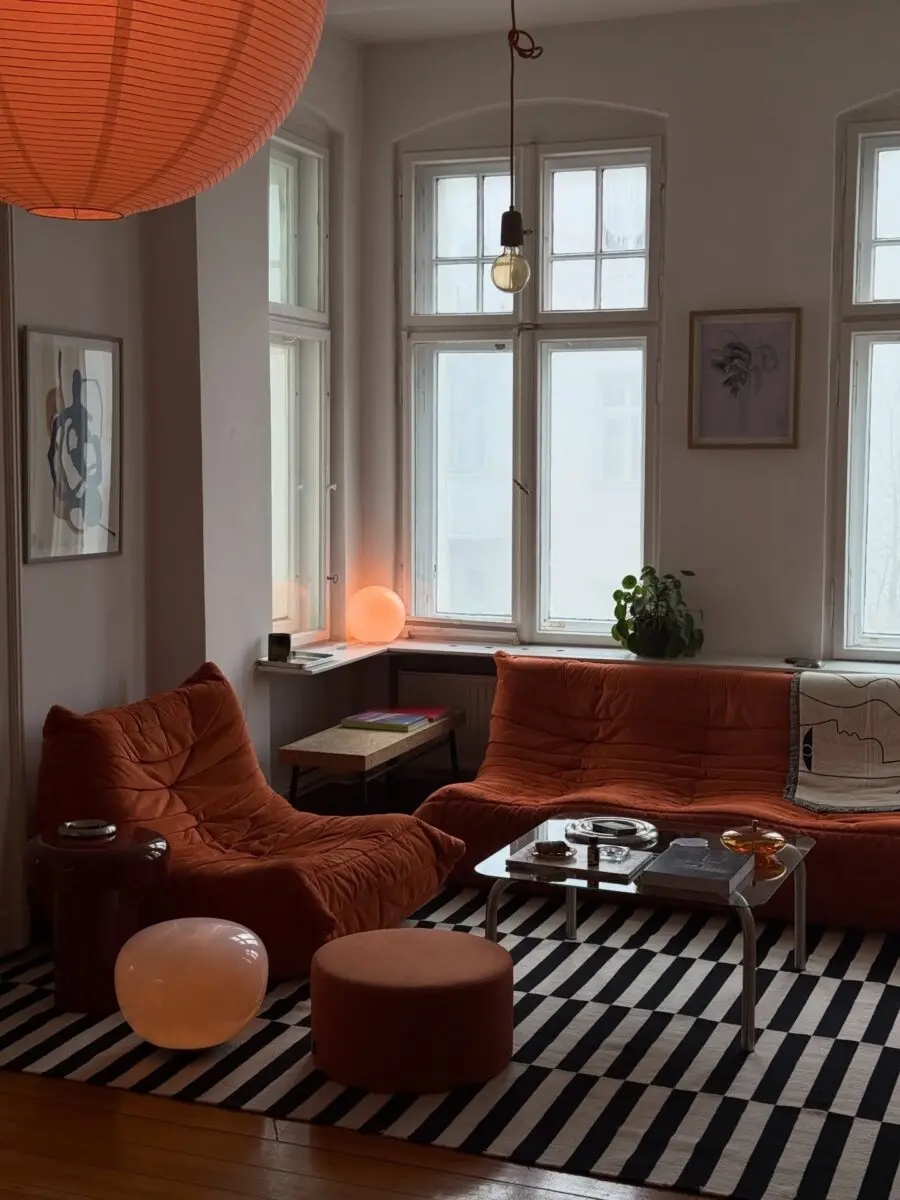 Inviting modern decor with warm orange tones