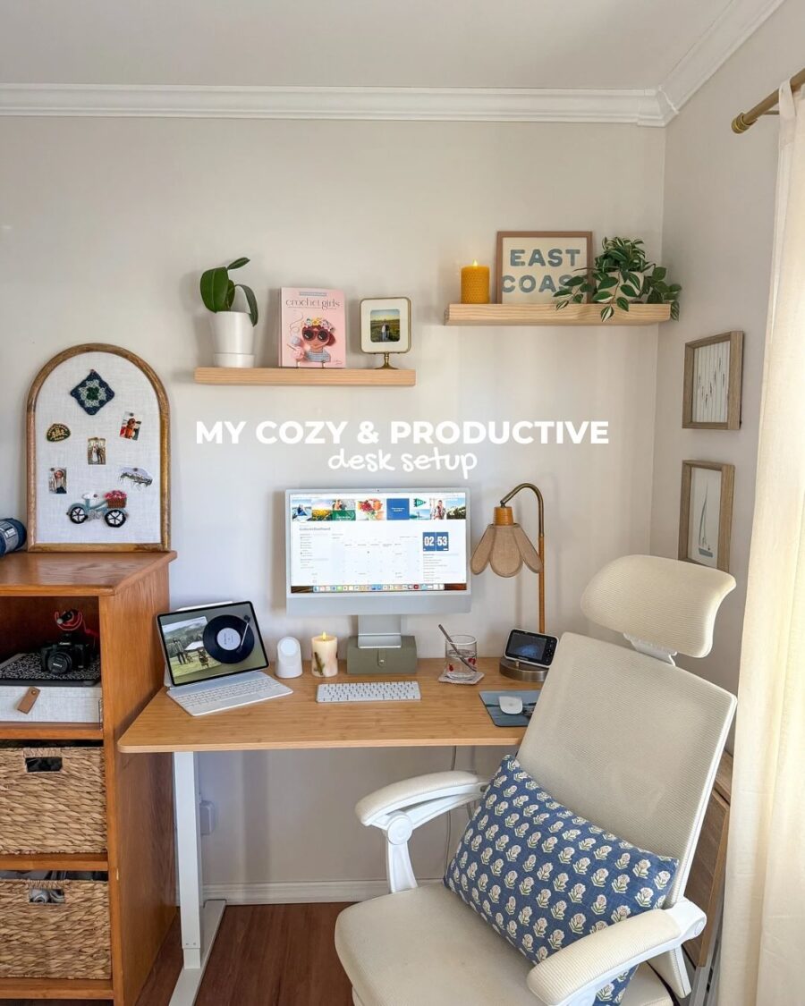 A warm and inviting study desk setup.