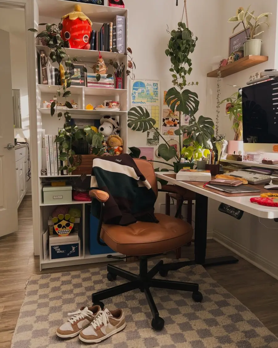 Inviting study desk with greenery and warmth