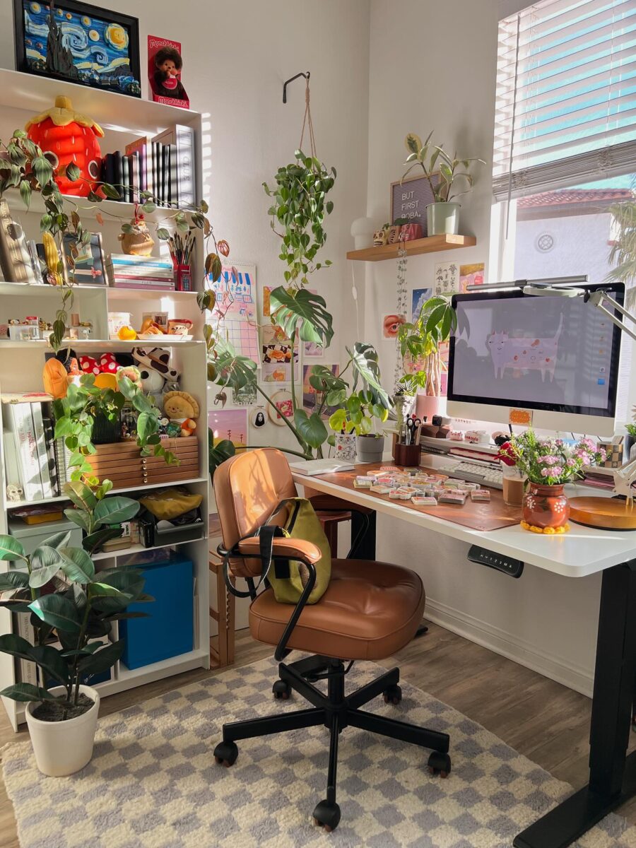 Vibrant workspace with greenery and charm