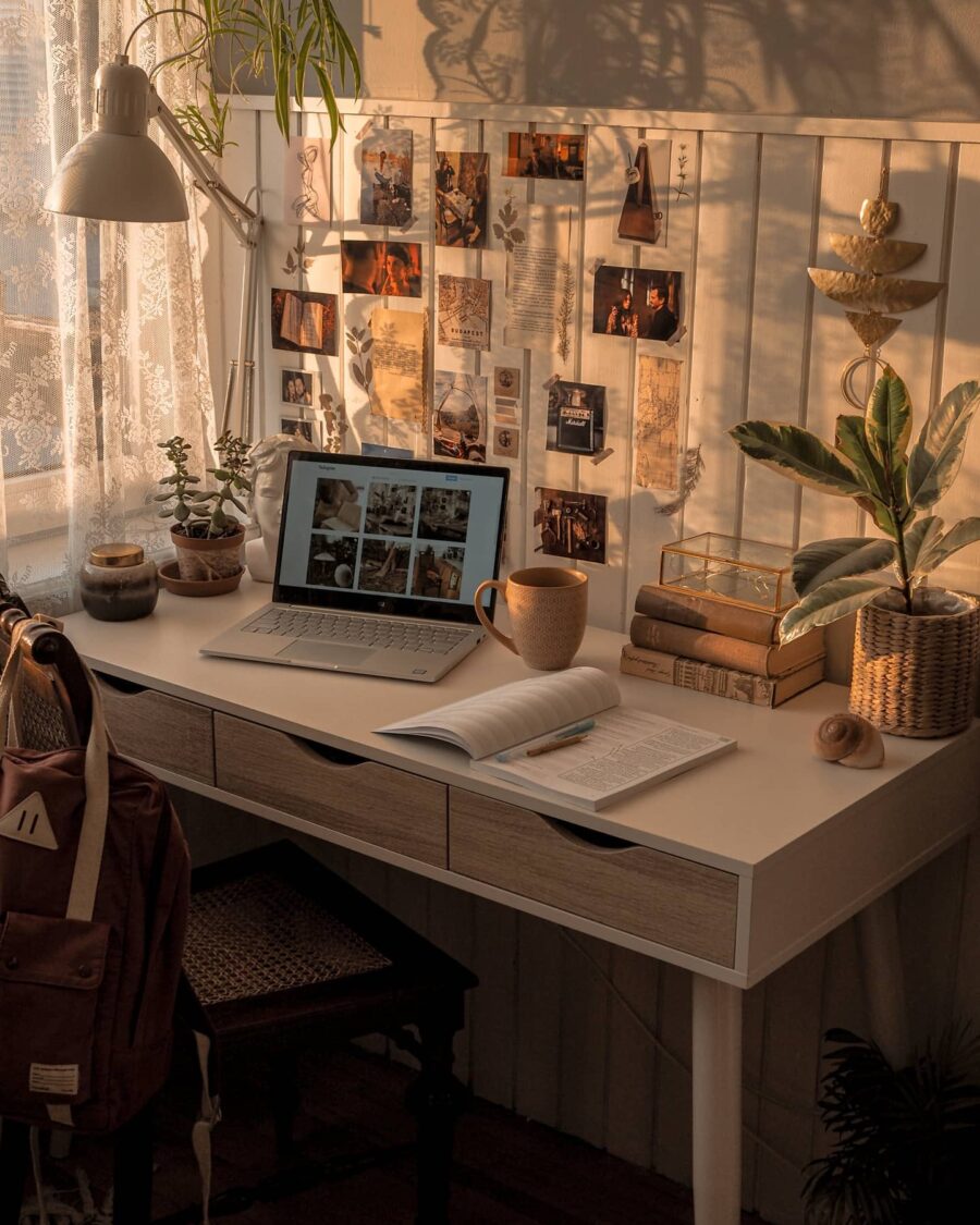 A warm and inviting study desk setup