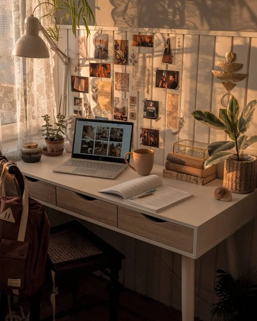 A warm and inviting study desk setup
