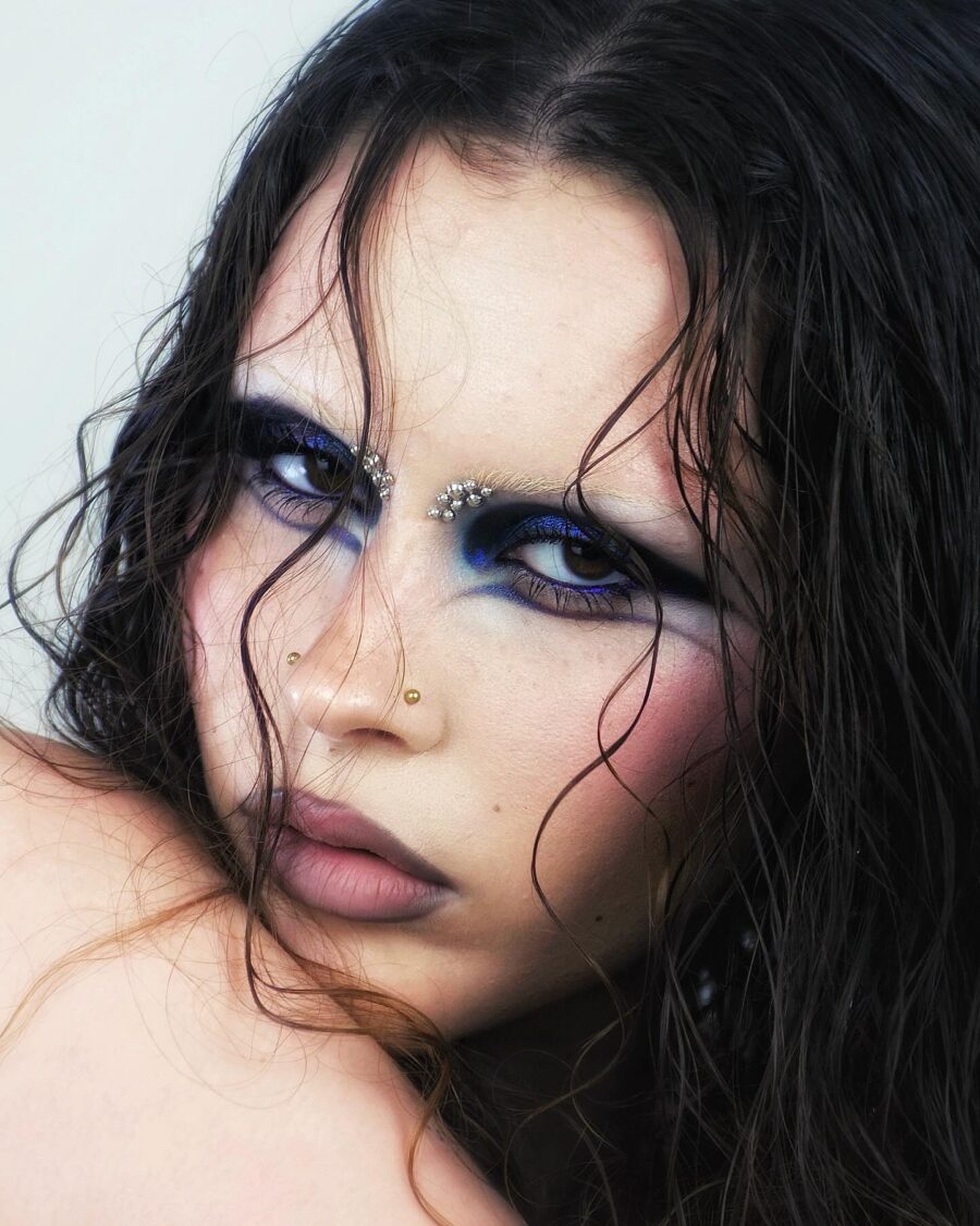 Edgy allure with striking blue and bold accents