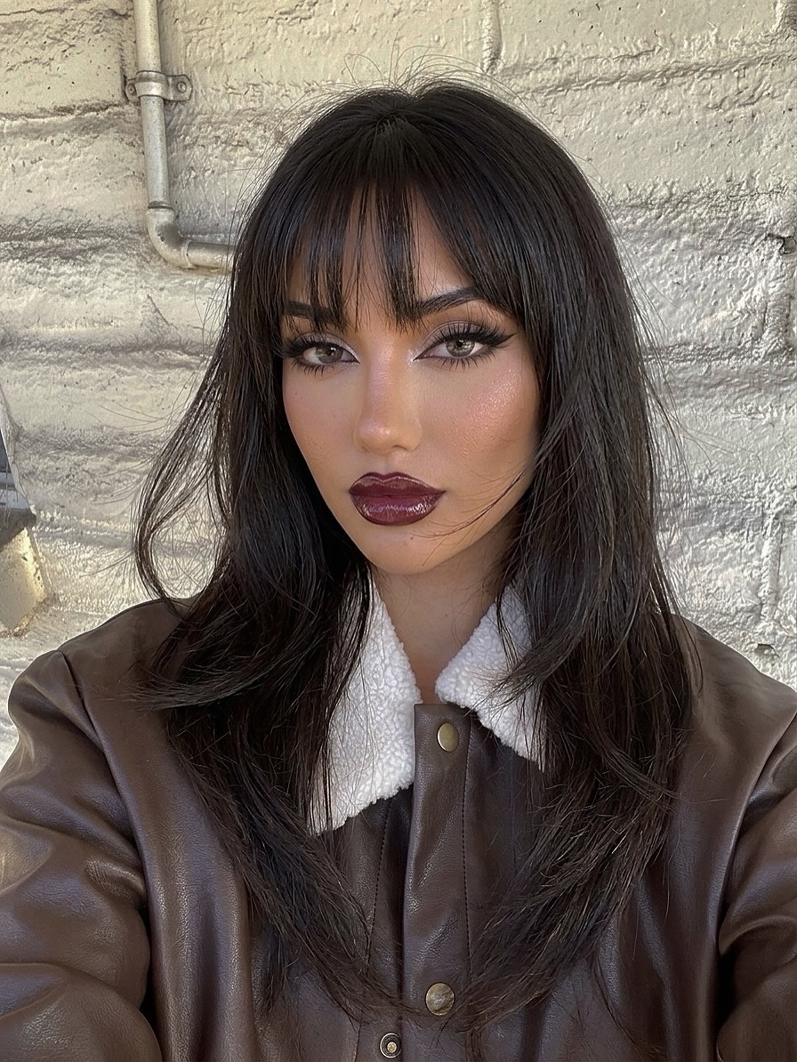 Elegant dark feminine makeup with bold lips