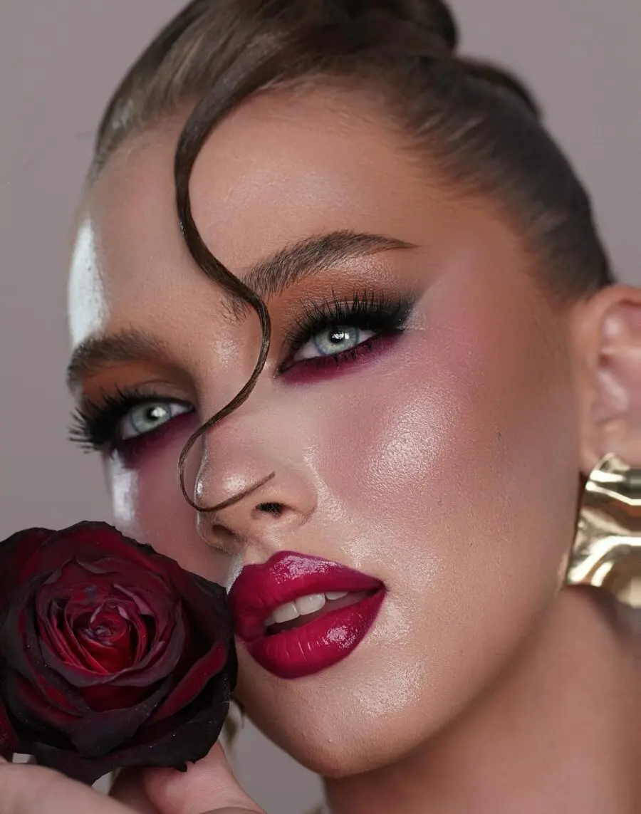 Bold and sultry dark feminine makeup look
