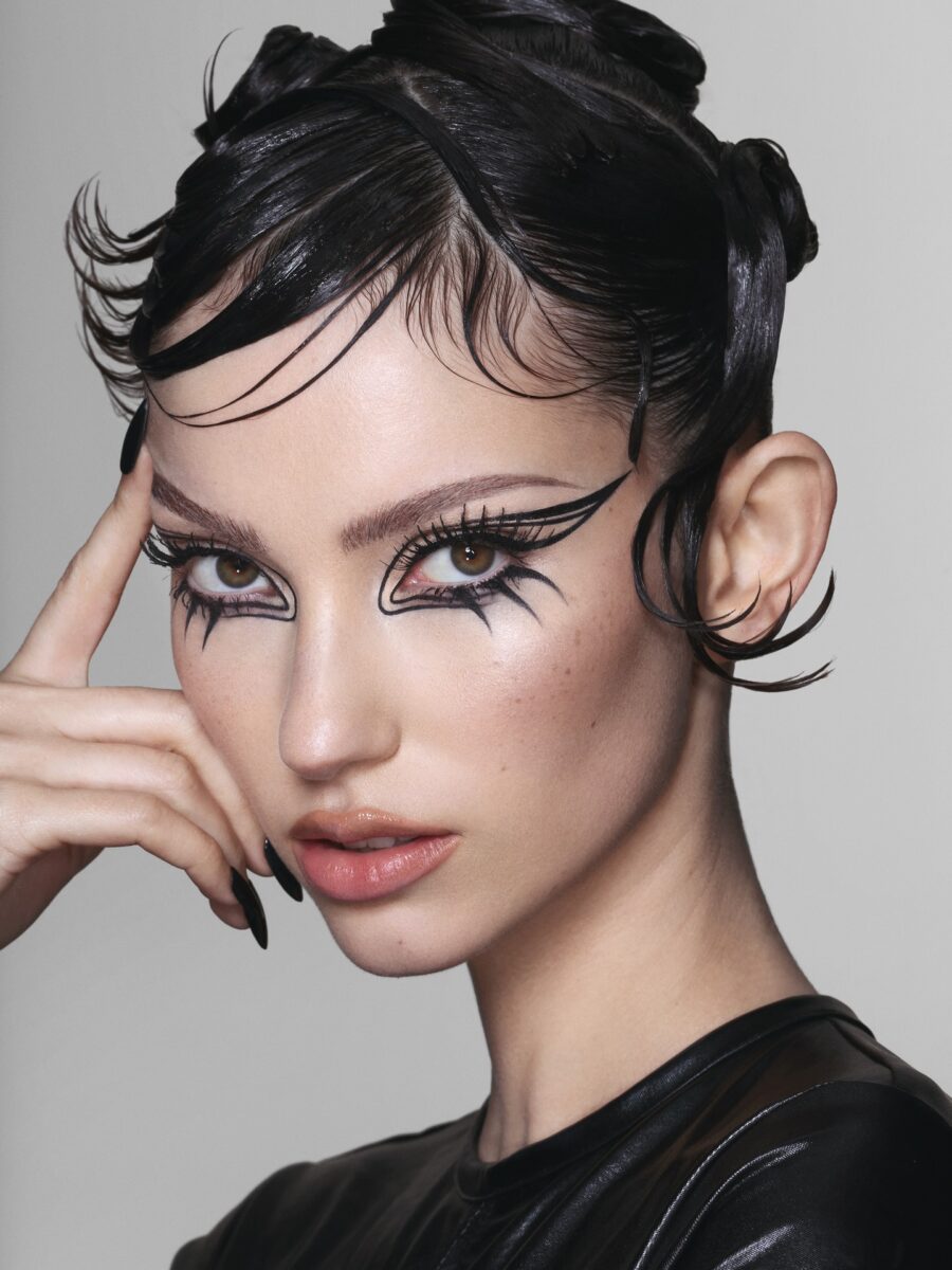 Bold eyeliner elevates dark feminine allure