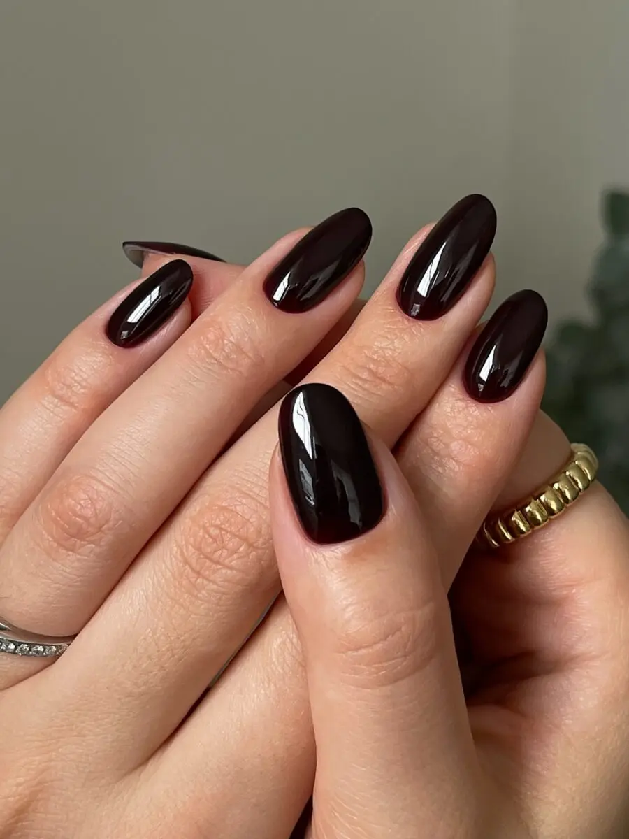 Gorgeous glossy burgundy dark feminine nails