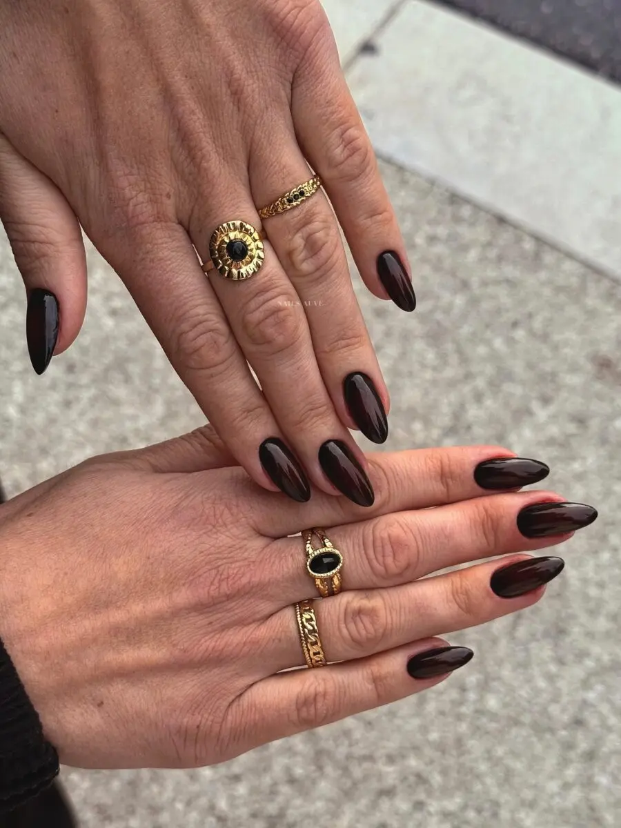 Bold Statement with Glossy Dark Nails