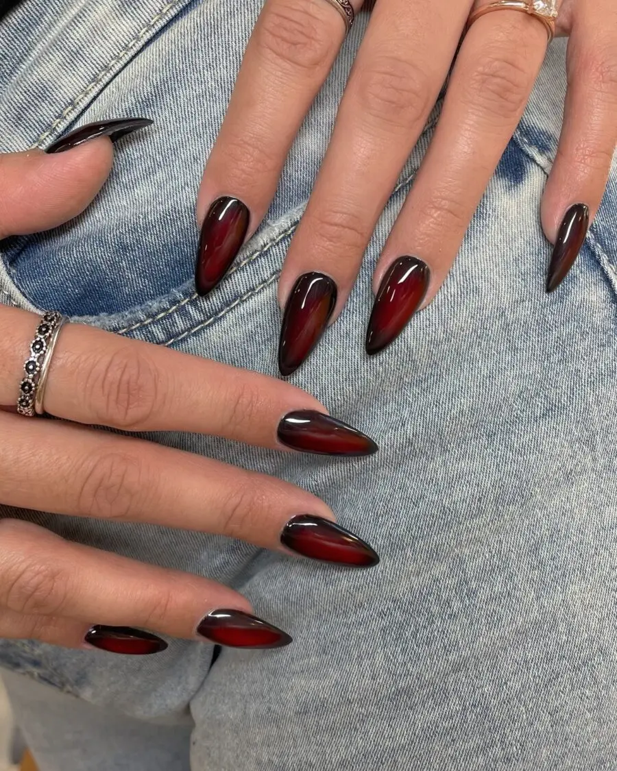 Stunning stiletto nails with dark color gradients