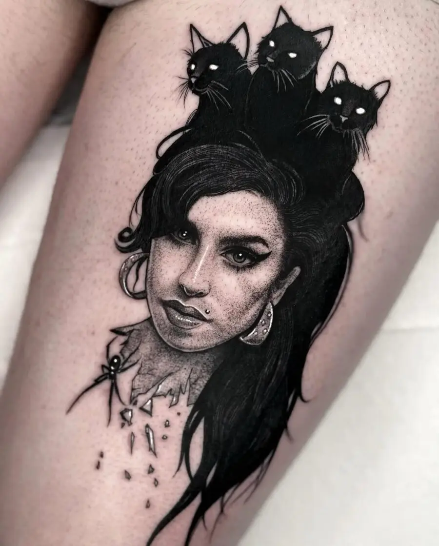 Mesmerizing dark feminine tattoo with black cats