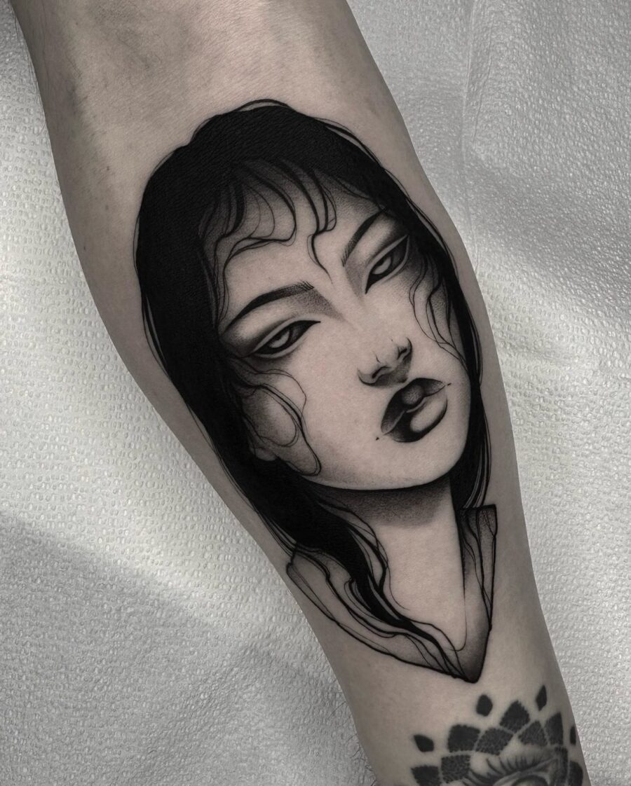Intricate portrait showcasing dark feminine energy