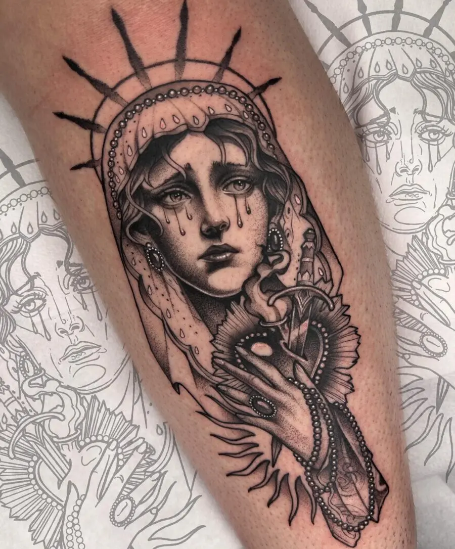 Sacred and haunting dark feminine tattoo design