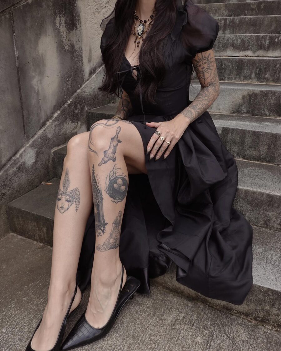 Elegant tattoos embodying dark feminine energy