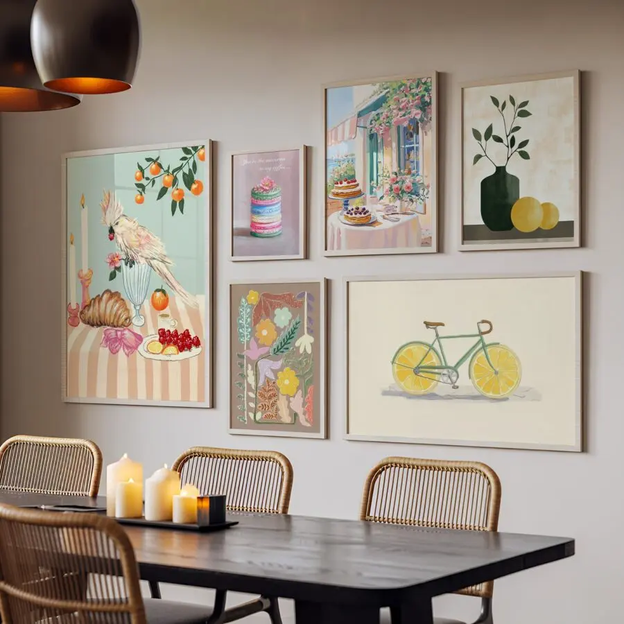 Vibrant Gallery Wall for Eclectic Dining Room