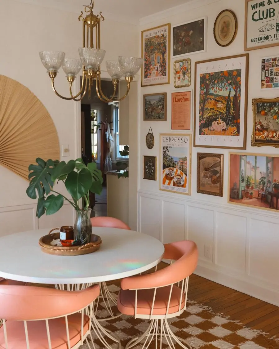 Chic vintage dining room with pastel accents