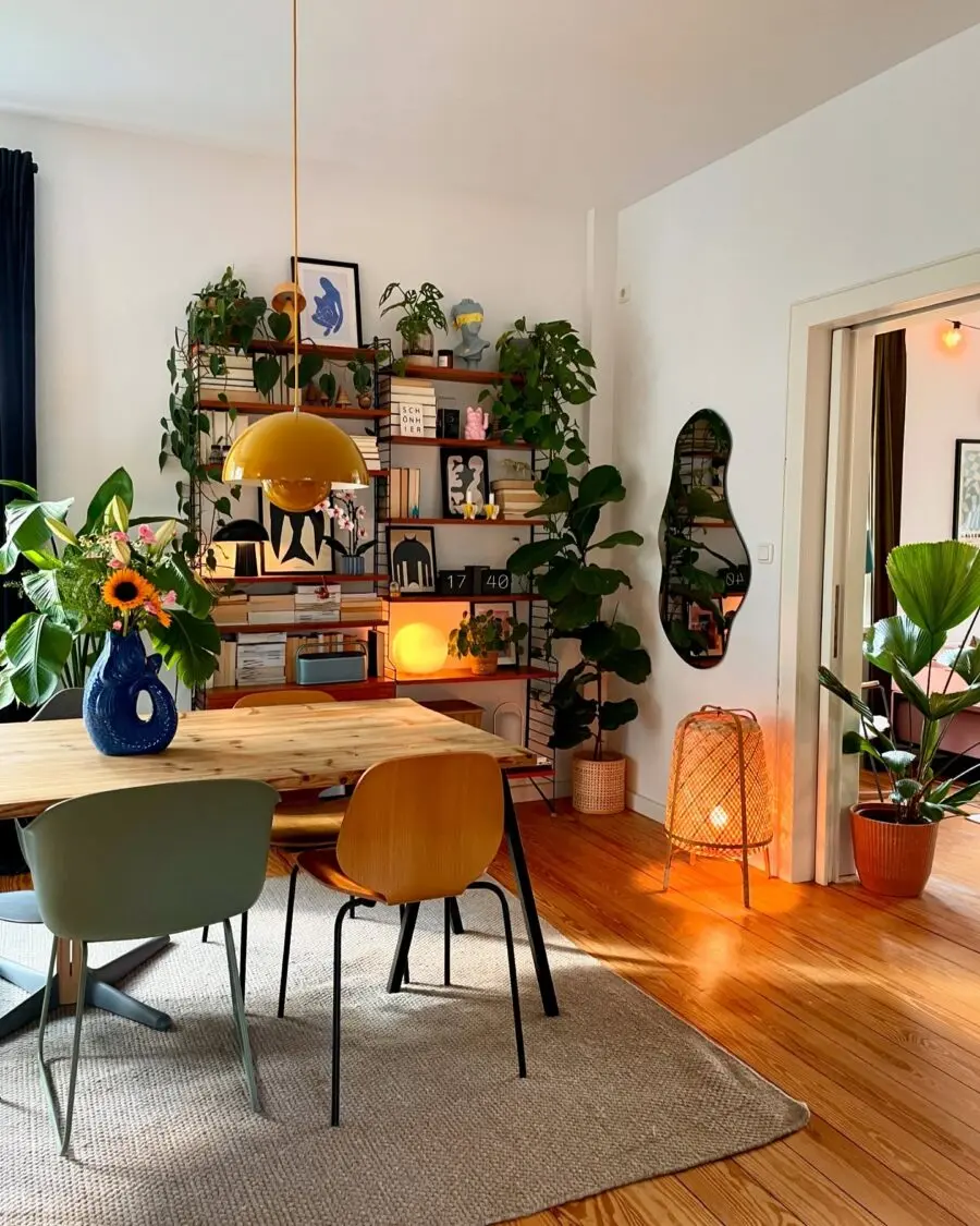Cozy and Lively Dining Room with Greenery