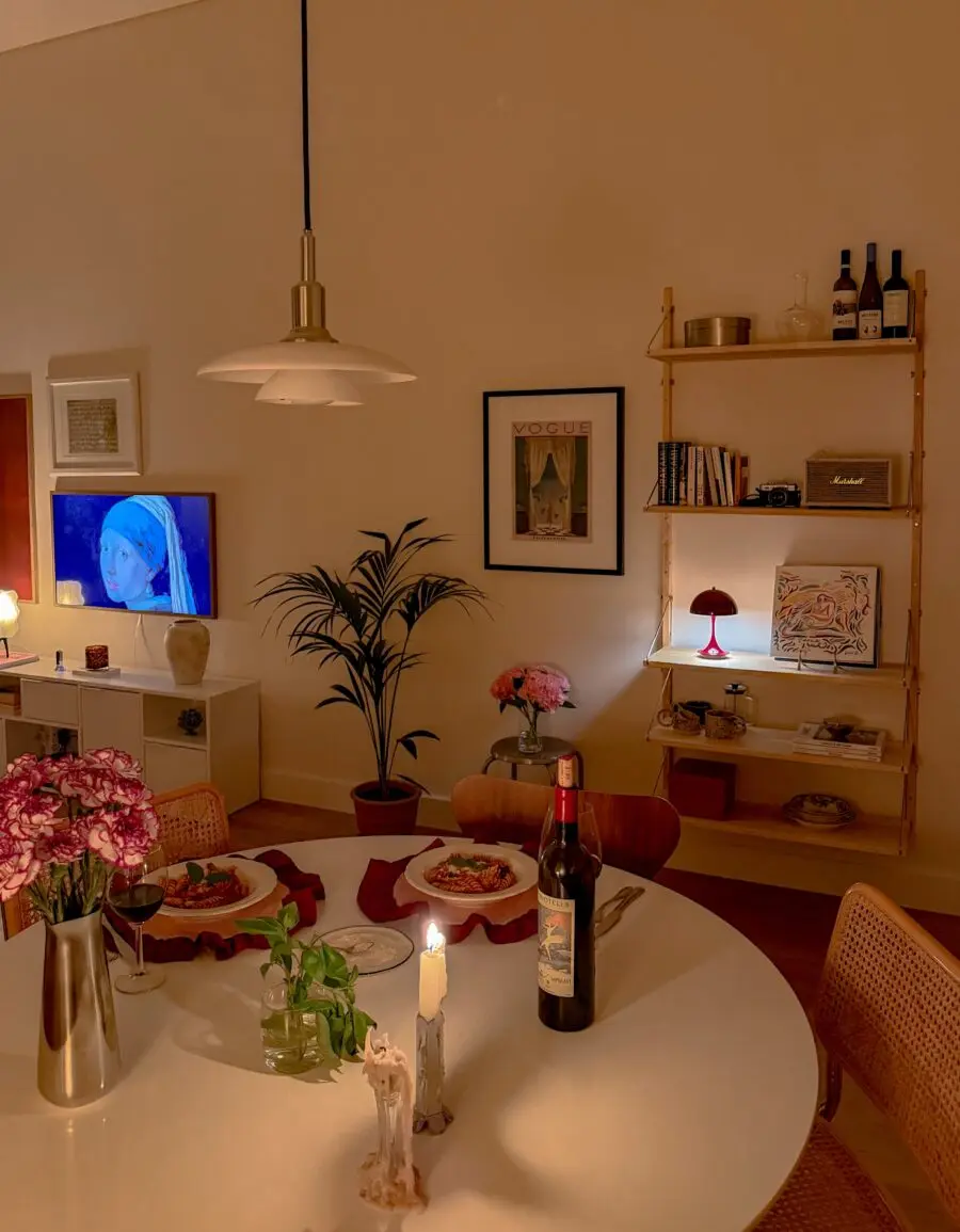 Stylish dining setup with elegant lighting