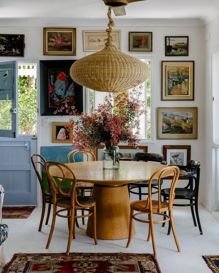 Cozy dining room with artistic flair