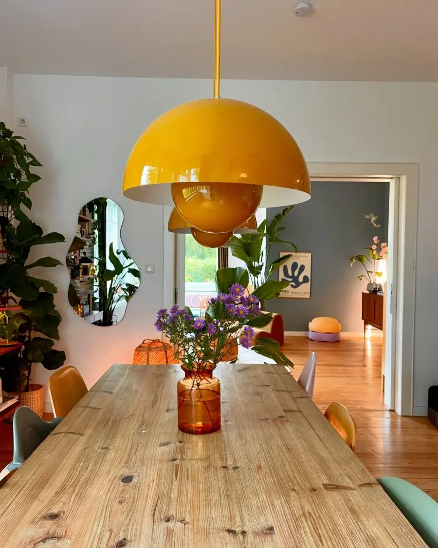 Bright Yellow Pendant Lamp Enhances Cozy Setting
