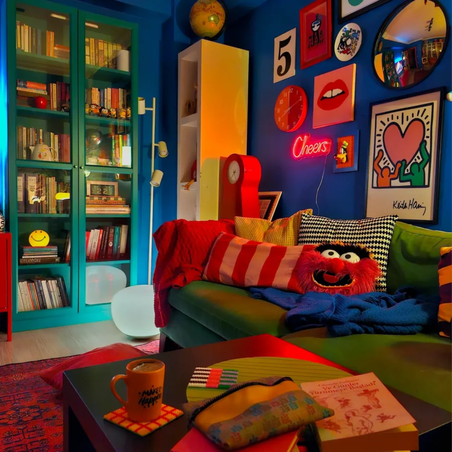 Colorful living room brimming with personality