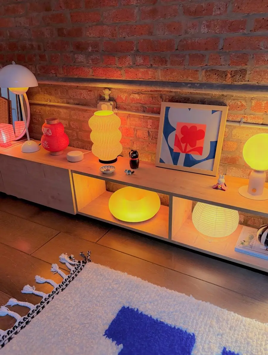 Vibrant lamps enhance cozy living space ambiance