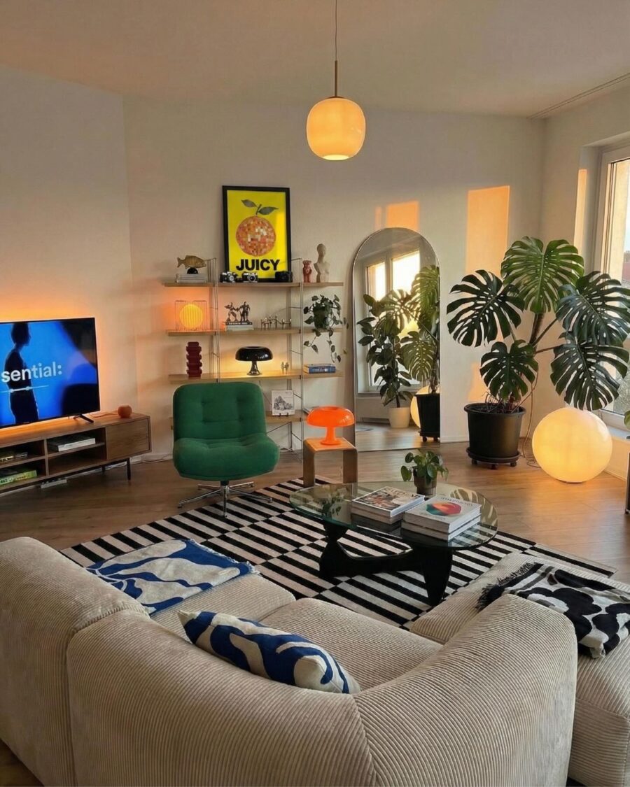 Vibrant living room with playful decor elements