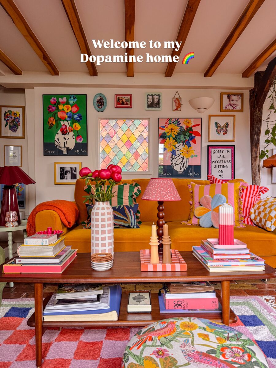 Vibrant and cozy dopamine-inspired living space